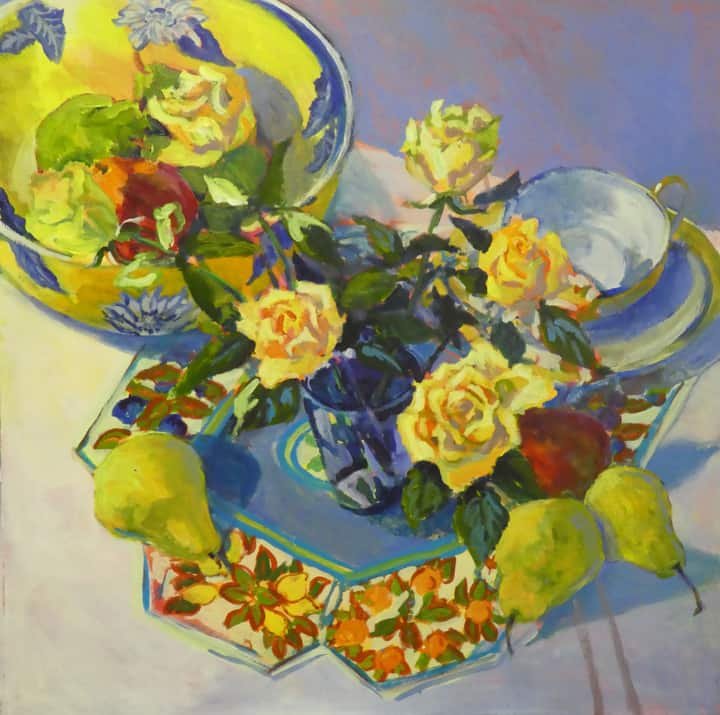 yellow roses and pears